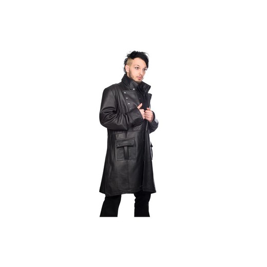 Abrigo Mode Wichtig Mens Military Coat Nappa Leather Black
