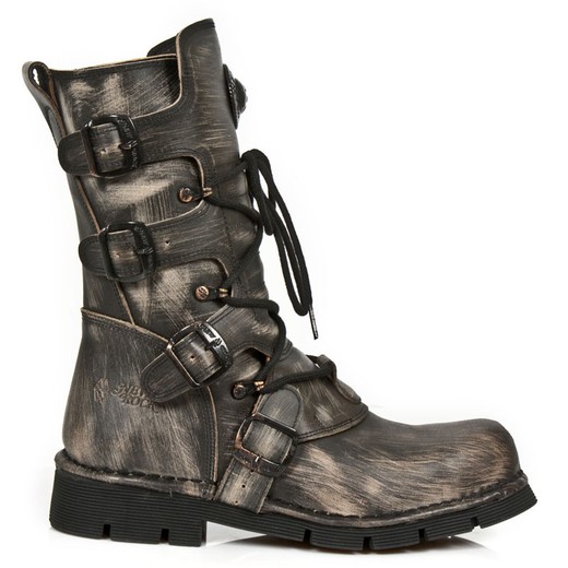 Botas New Rock M.1473Mtl-S1 Vintage Arañado Negro, Planiing Negro Sin Oxido