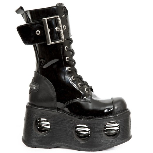 New Rock Boots M.312-S5 Crust Black, zwart lakleer, Space Springs