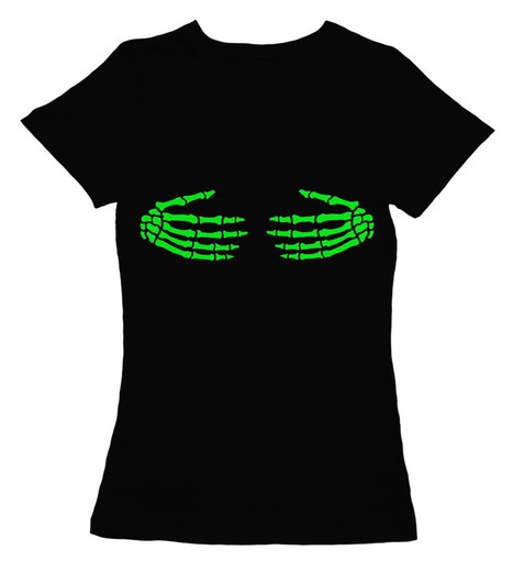 Camiseta entallada manos skeleton verde