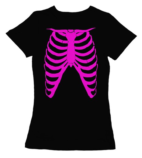 Camiseta entallada skeleton rosa