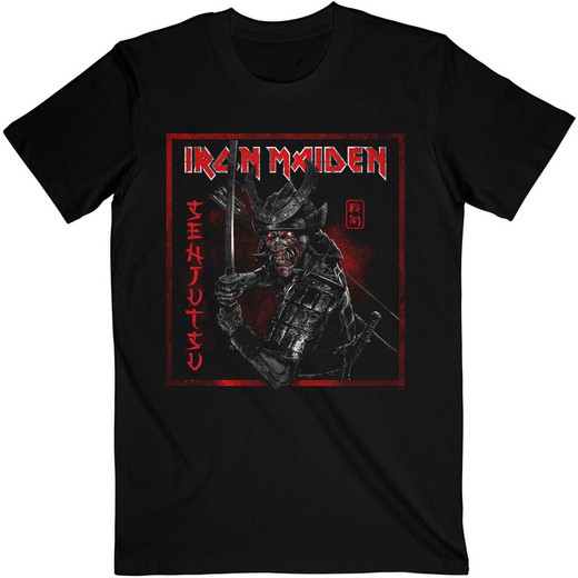 Camiseta Iron Maiden unisex: Senjutsu Cover Distressed Red