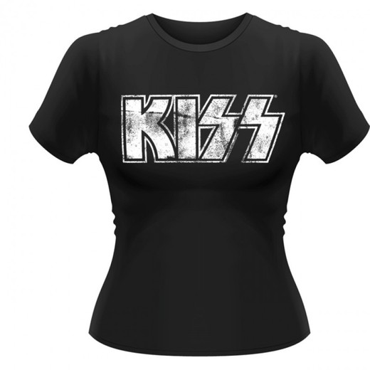 Camiseta feminina de manga curta Kiss - logotipo angustiado