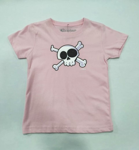 Camiseta bebê caveira, em rosa