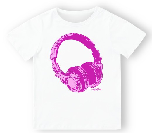 Camiseta para niño Auriculareses Pink en blanco