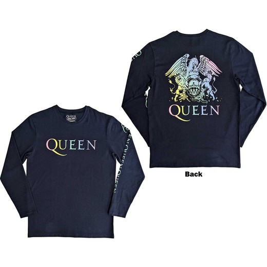 Camiseta Queen unisex: Rainbow Crest (Back & Sleeve Print)