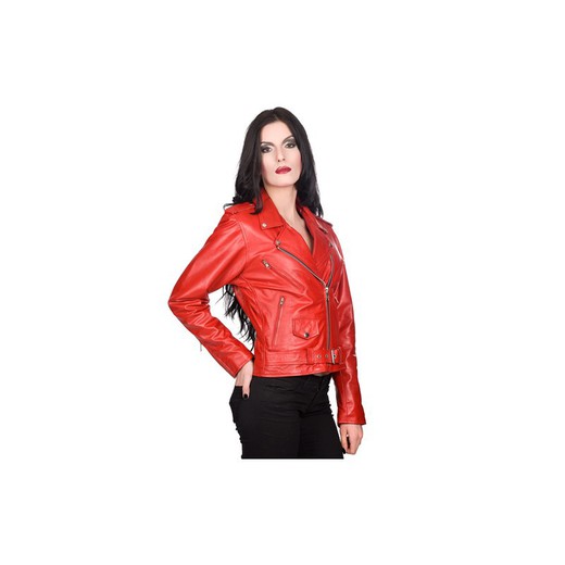 Veste Mode Wichtig Ladys Brando Veste en cuir nappa rouge