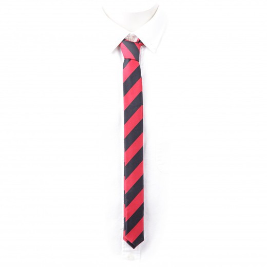 Zwart / rood gestreepte fijne stropdas