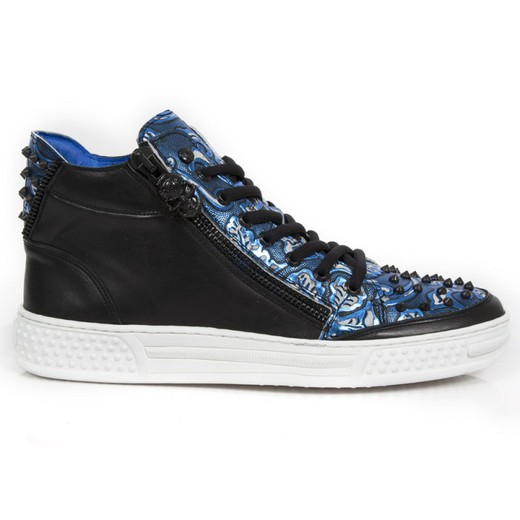 New Rock Sneaker M.Ps029-S7 Raw Negro Vintage Flower Polar Azul Pisa Blanco