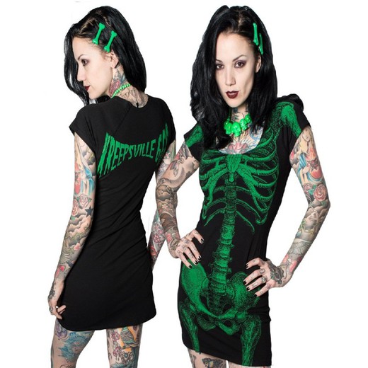 Kleid Grüne Skelett Tunika