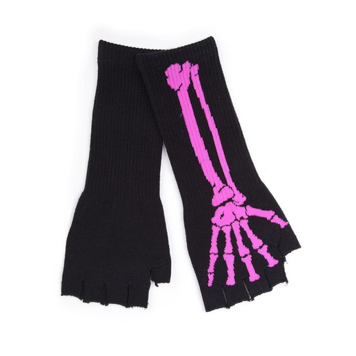 Male Long Gloves Wool Skull Pink