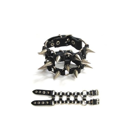 Mode Wichtig Leder-Armband Ringe Killernieten Dreireihig Zwart Polsbandje