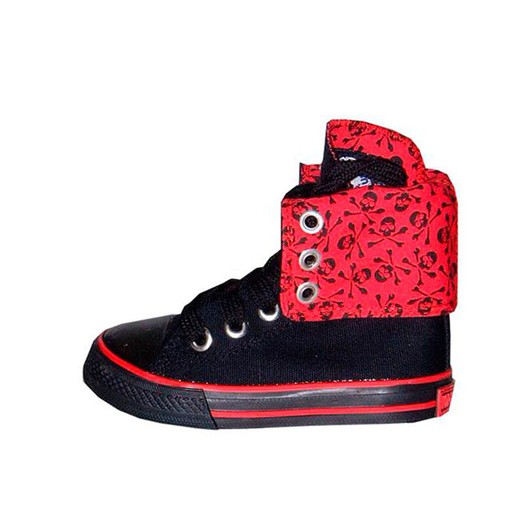 Kids Canvas Sneakers High Boot Leg Black / Red Skull