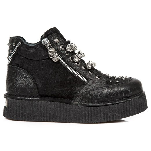 Sapatos pretos New Rock M.Crp003-S1 flor vintage, camurça preta Drama Neo Crp N