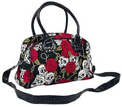 Bolso Negro Con Calavera Y Rosas