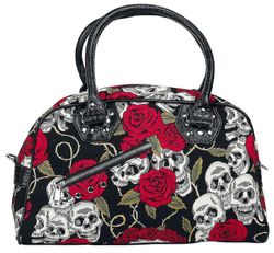 Bolso Negro Con Calavera Y Rosas
