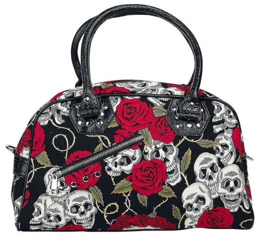 Bolso Negro Con Calavera Y Rosas
