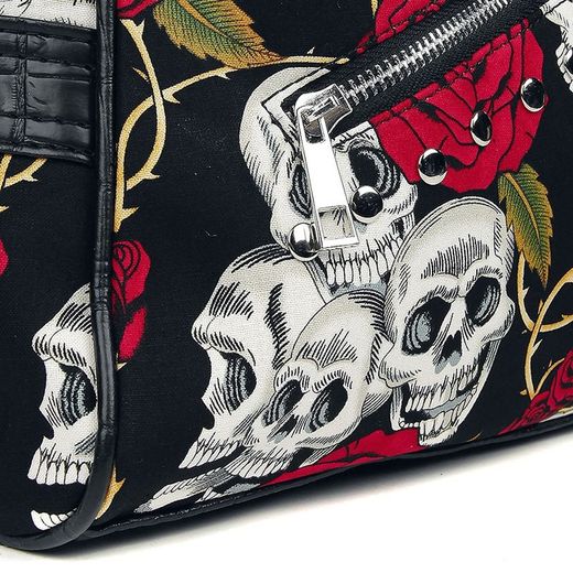 Bolso Negro Con Calavera Y Rosas