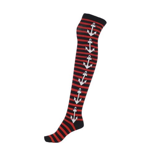 Calcetines sobre la rodilla rayas rojo y negro