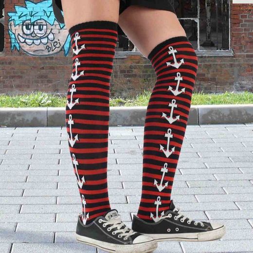 Calcetines sobre la rodilla rayas rojo y negro