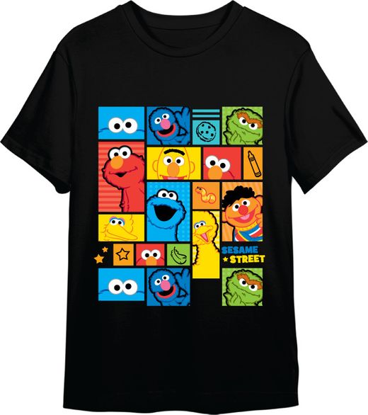 Camiseta Barrio Sesamo Personajes Negro T