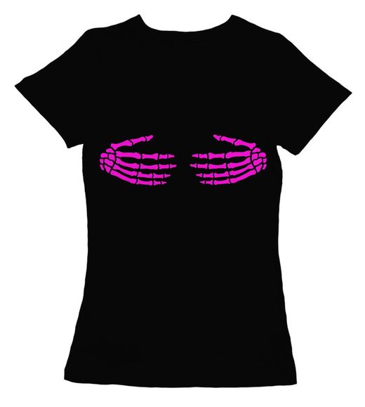 Camiseta entallada manos skeleton rosa