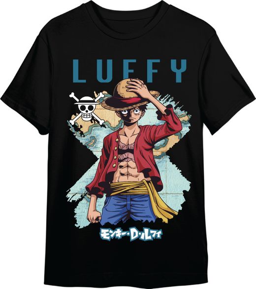 Camiseta One Piece Luffy Mapa Negro T