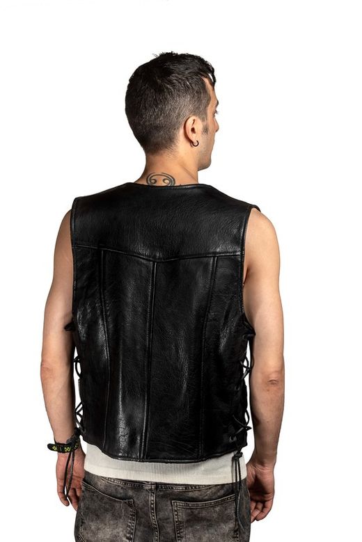 Chaleco Cuero Liso Cordones