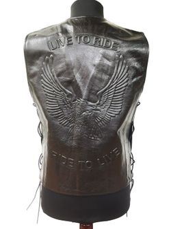 Glad leren vest met veters aan de zijkant