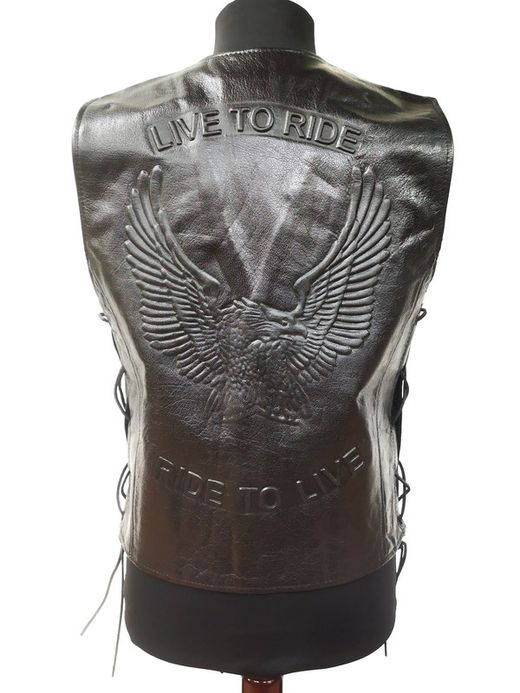 Glad leren vest met veters aan de zijkant