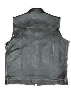 Chaleco cuero marron cuello mao