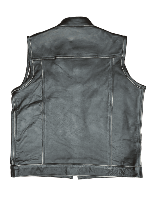 Chaleco cuero marron cuello mao