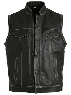 Chaleco cuero marron cuello mao