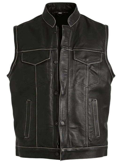 Chaleco cuero marron cuello mao