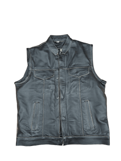 Chaleco cuero marron cuello mao