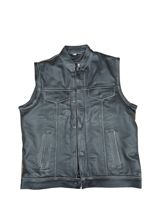 Chaleco cuero marron cuello mao