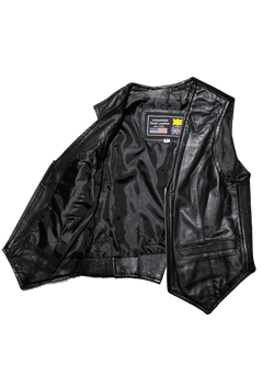 Chaleco cuero negro chica con cremallera