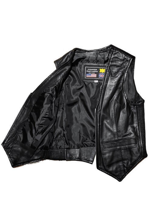 Chaleco cuero negro chica con cremallera