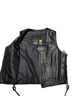 Chaleco cuero negro chica con cremallera