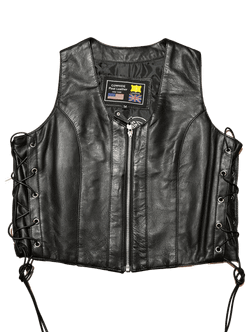 Chaleco cuero negro chica con cremallera