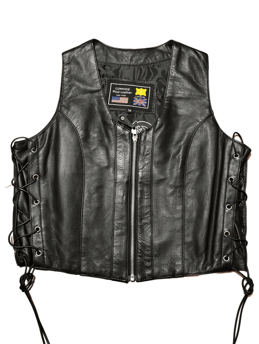 Chaleco cuero negro chica con cremallera