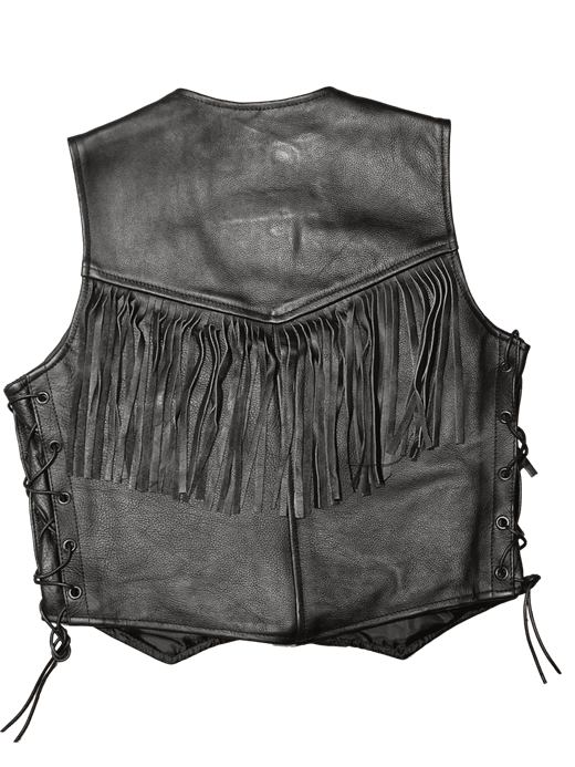 Chaleco cuero negro chica con flecos