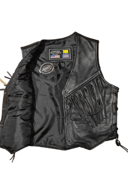 Chaleco cuero negro chica con flecos