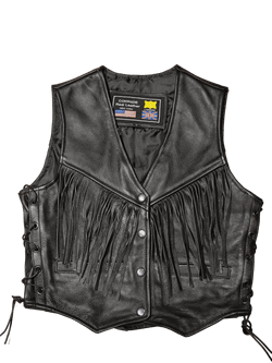 Chaleco cuero negro chica con flecos