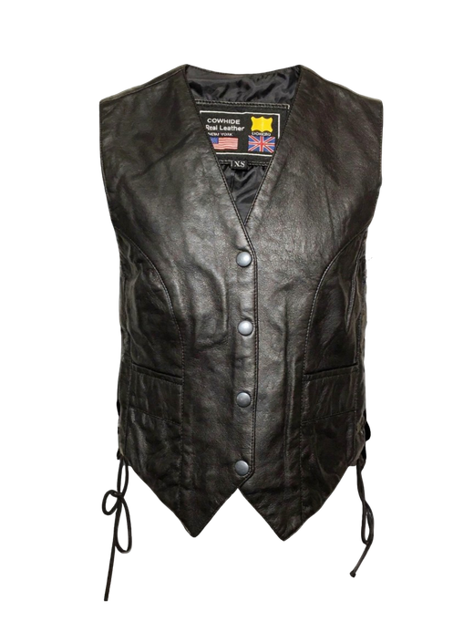 Chaleco cuero negro chica de napa clasico