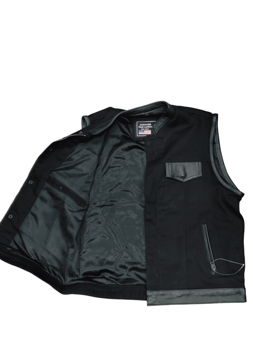 Chaleco cuero y tejano motard