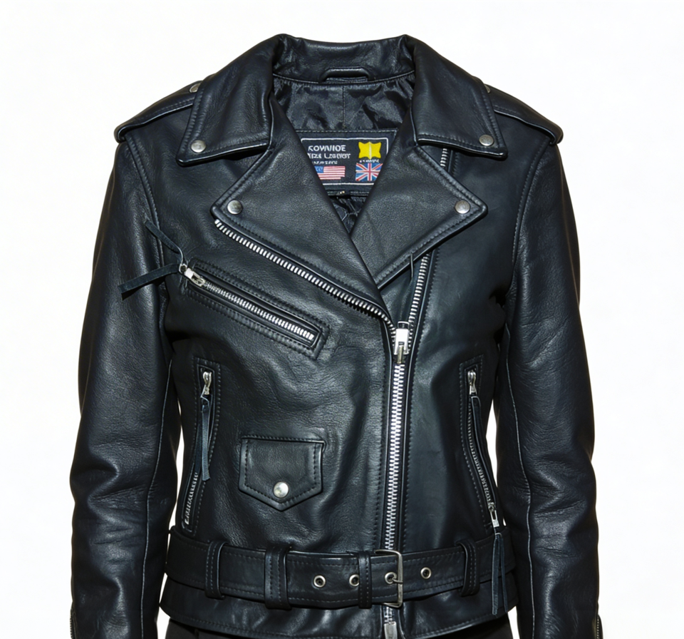 Chaqueta cruzada chica piel negra