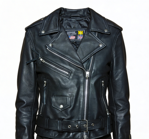 Chaqueta cruzada chica piel negra