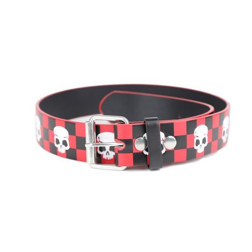 Cinturon Cuadros Rojos Y Negro Calavera