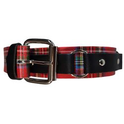 Cinturón de piel tartan rojo con aros